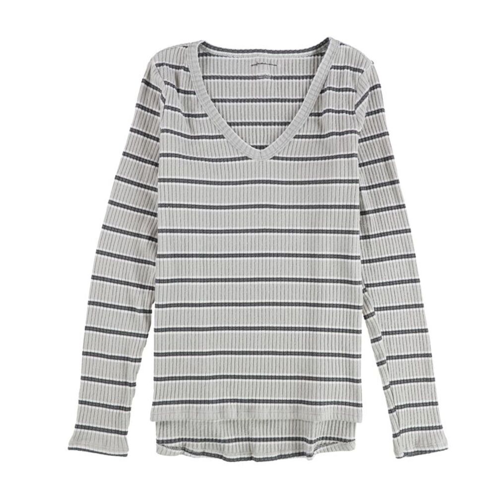 American Eagle Womens Striped Plush Ribbed Pullover Sweater, Grey, M, DM